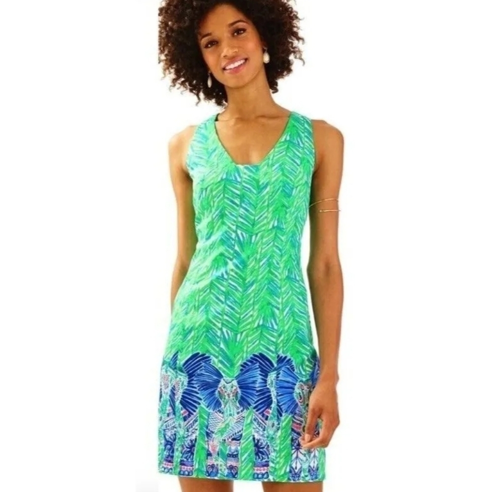 Lilly Pulitzer Colorful Floral Aqua Green Lined‎ Sleeveless Dress Size 2